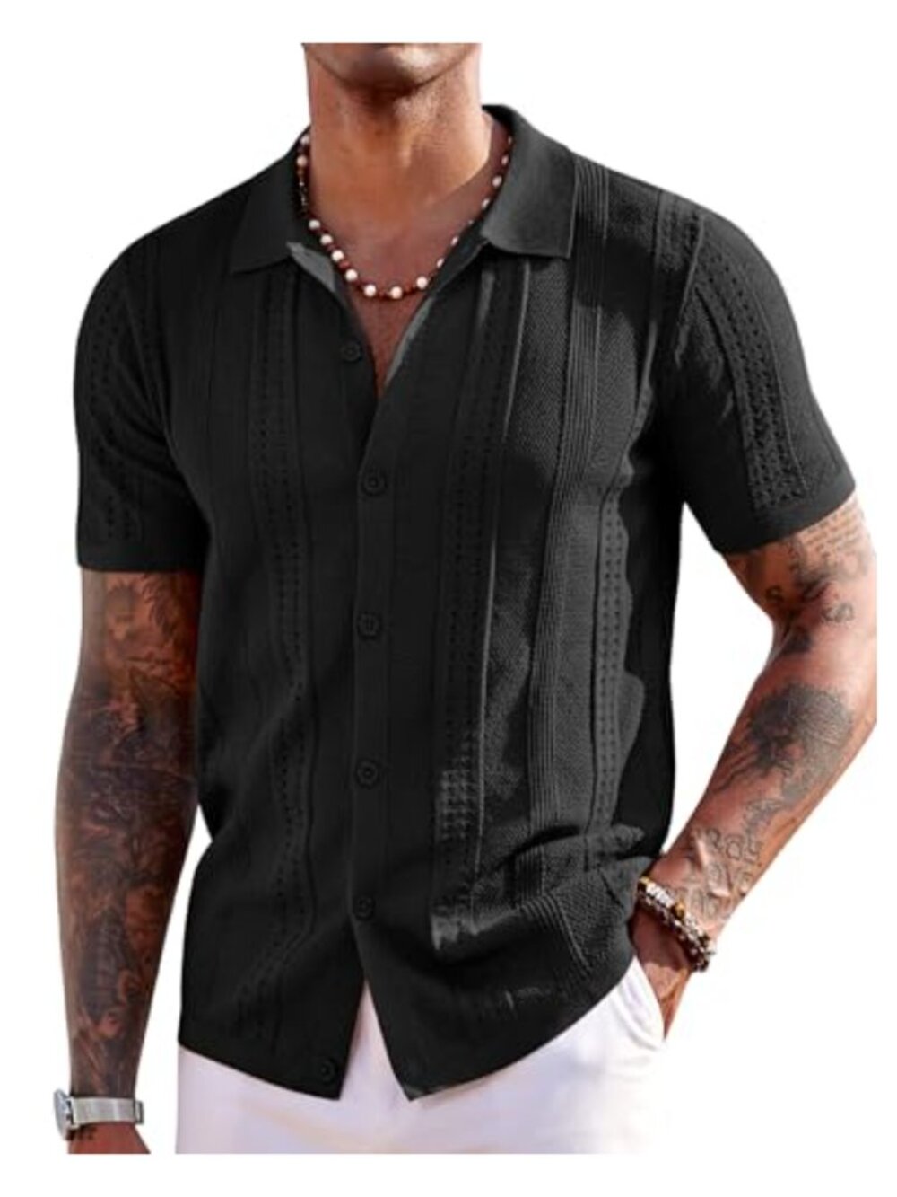 Mens Knit Polo Shirt Short Sleeve Button Down Casual Beach Summer Shirt